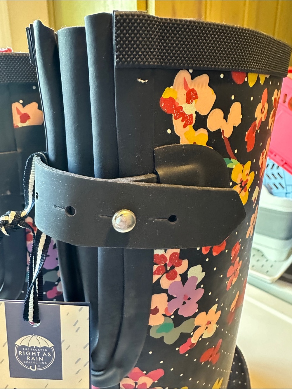 Joules Navy Floral & White Polka Dot Tall Rain Boots - Picture 4 of 11
